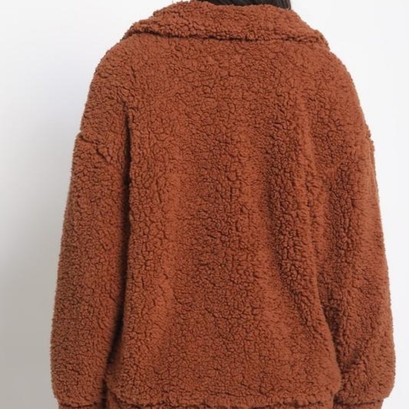 Sale! Rust Contrasting Fuzzy Sherpa Jacket - Picture 5 of 8